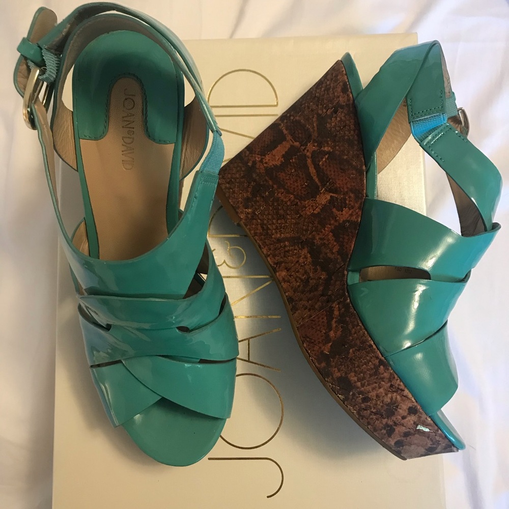 Joan & David Teal/Cheetah Platforms Size 6